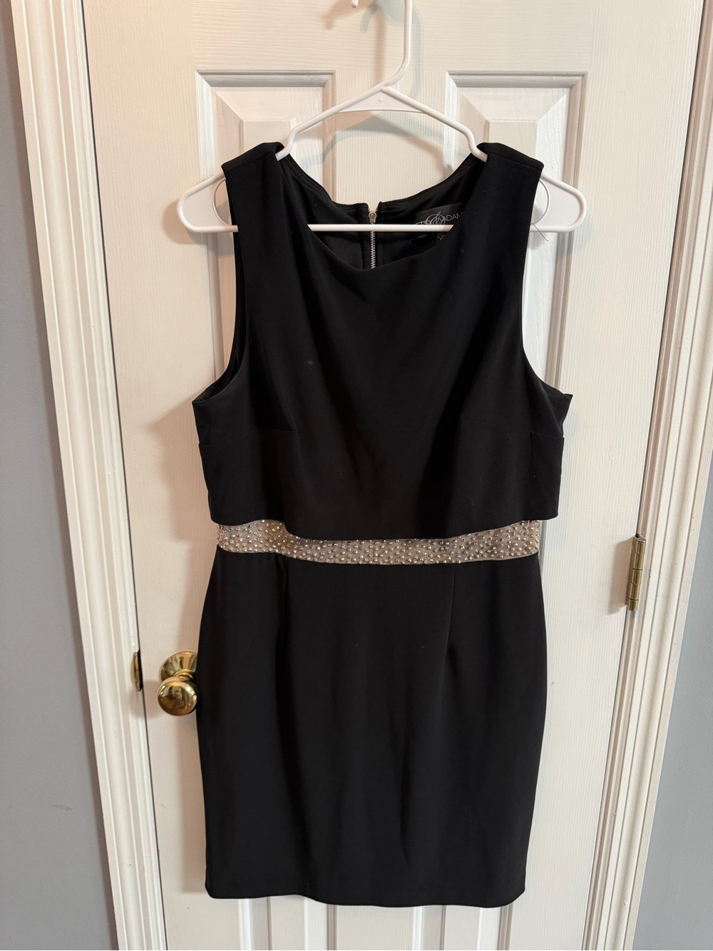 Betsy & Adam Black Sleeveless Mini Dress with Beaded Waistband